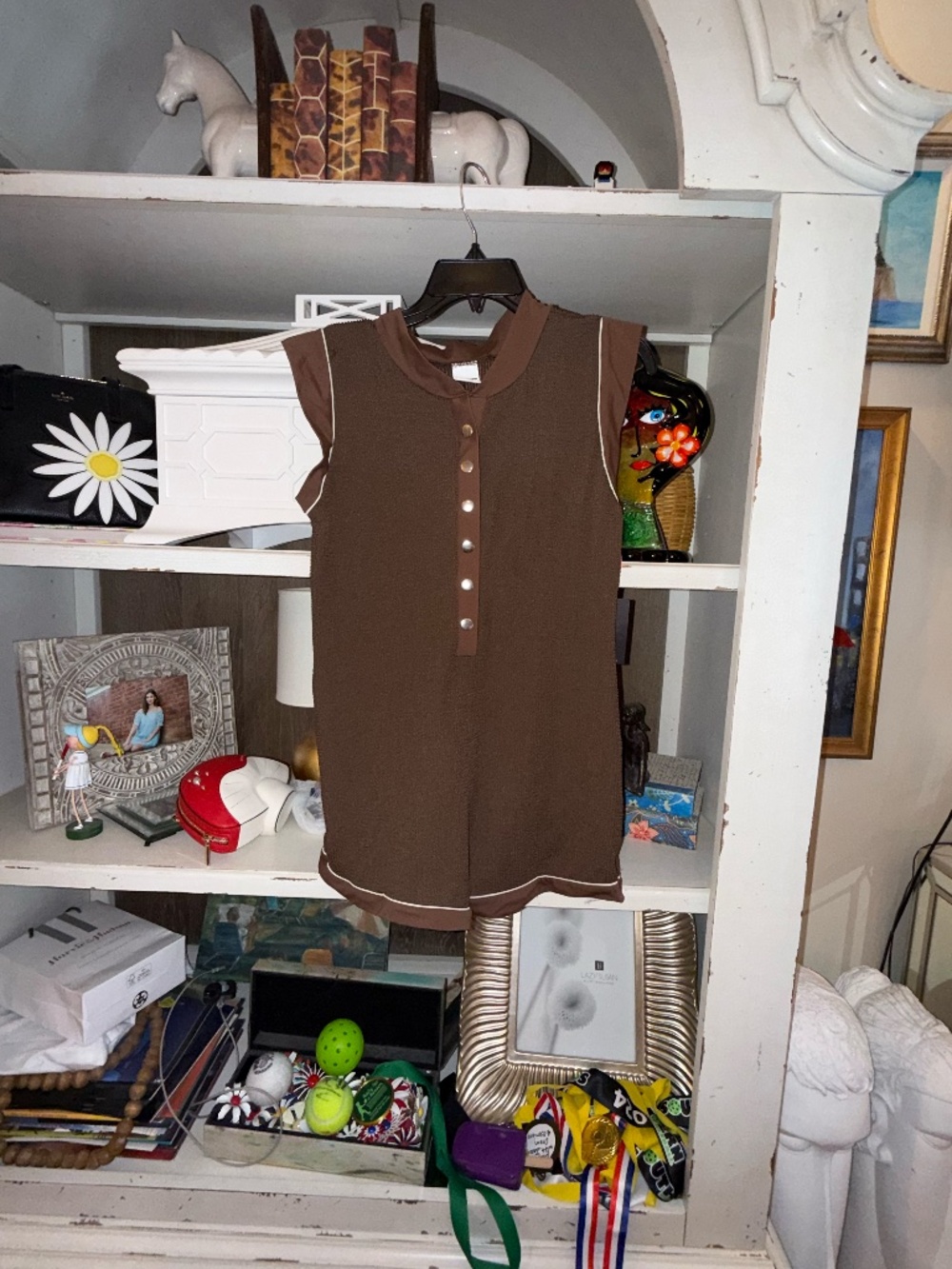 It's now cool Large L brown button up swimsuit chocolate butter one piece - Picture 6 of 9